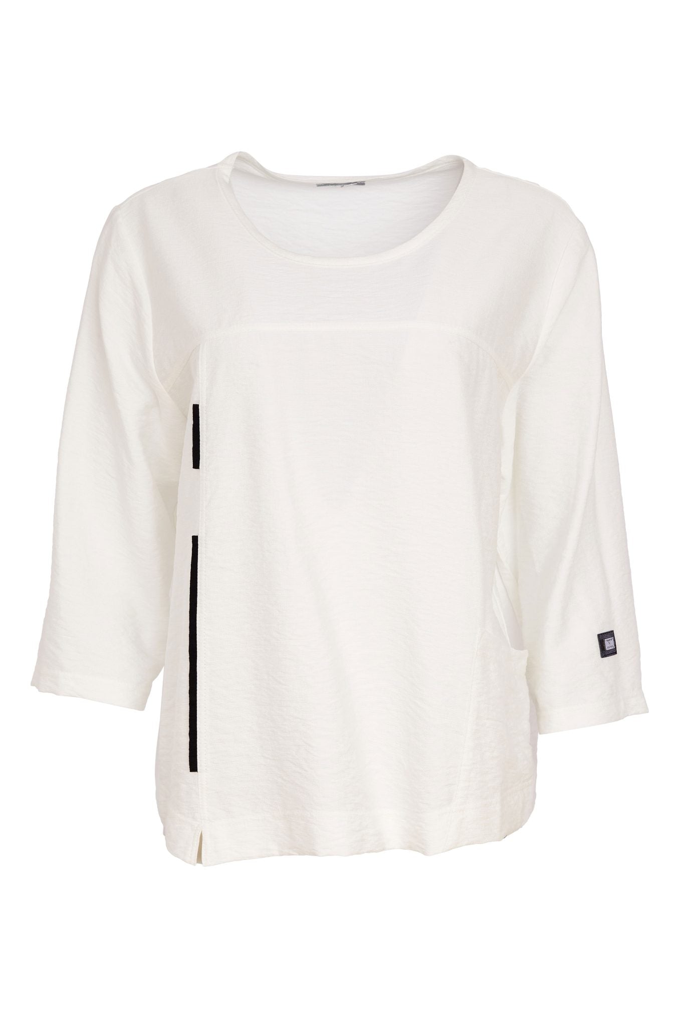 Naya - Simplicity Ecru Round Neck Top with Piping Trim NAS26138
