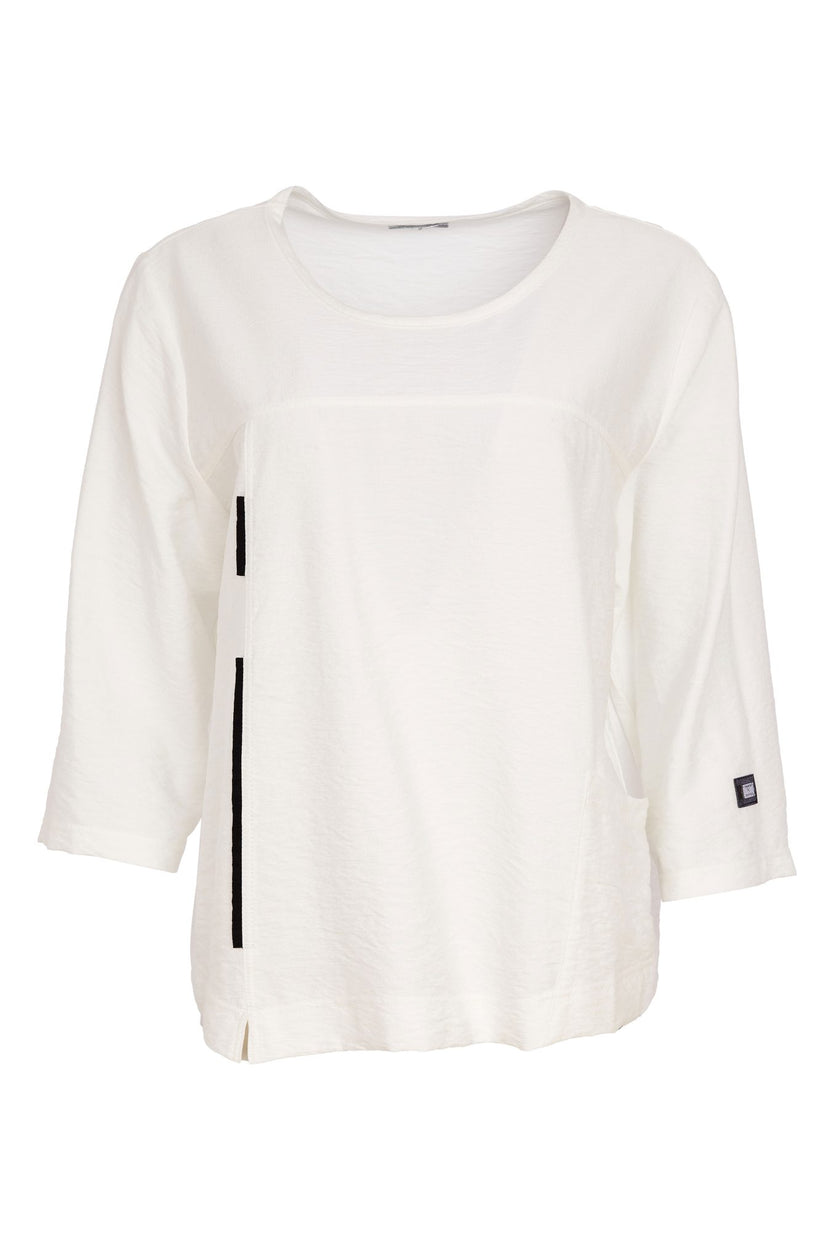 Naya - Simplicity Ecru Round Neck Top with Piping Trim NAS26138