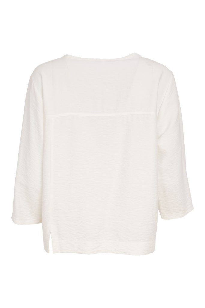 Naya - Simplicity Ecru Round Neck Top with Piping Trim NAS26138