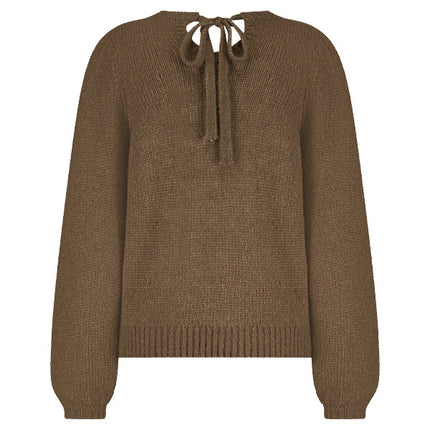 Red Button - Women's Sweater with Knot SRB4740 Mid Brown