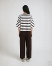 Smith- &- Soul -Women's- Boxy- Cropped -T-Shirt- Monagram -Striped-S0826-0819-S -Choc-Off -White