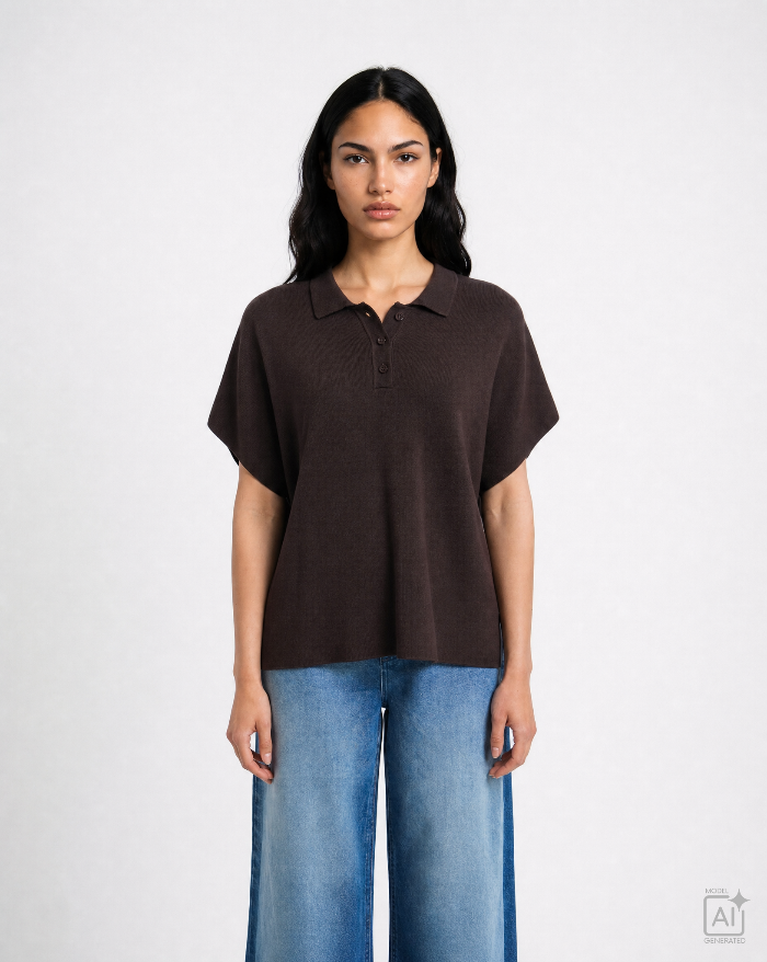 Smith -& -Soul- Women's -Polo -Collar -Cape -Sweater -Dark -Chocolate -0726-0739-Kings-Road-Fashions
