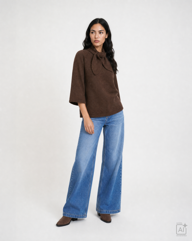 Smith-_amp_-Soul-Women_s-Short-Sleeve-Knit-Top-with-Scarf-0826-0849-913-Dark-Choc-Kings-Road-Fashions