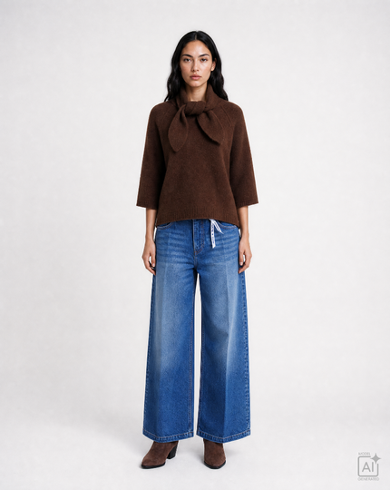 Smith-_amp_-Soul-Women_s-Short-Sleeve-Knit-Top-with-Scarf-0826-0849-913-Dark-Choc-Kings-Road-Fashions