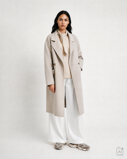Smith -& -Soul -Women's -Three -Quarter -Wool -Blend -Coat - 0826-1153 - 120 -Oat- Milk-Kings-Road-Fashions