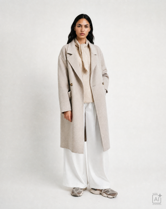Smith -& -Soul -Women's -Three -Quarter -Wool -Blend -Coat - 0826-1153 - 120 -Oat- Milk-Kings-Road-Fashions