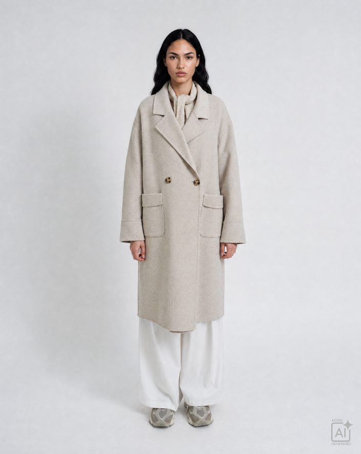 Smith -& -Soul -Women's -Three -Quarter -Wool -Blend -Coat - 0826-1153 - 120 -Oat- Milk-Kings-Road-Fashions