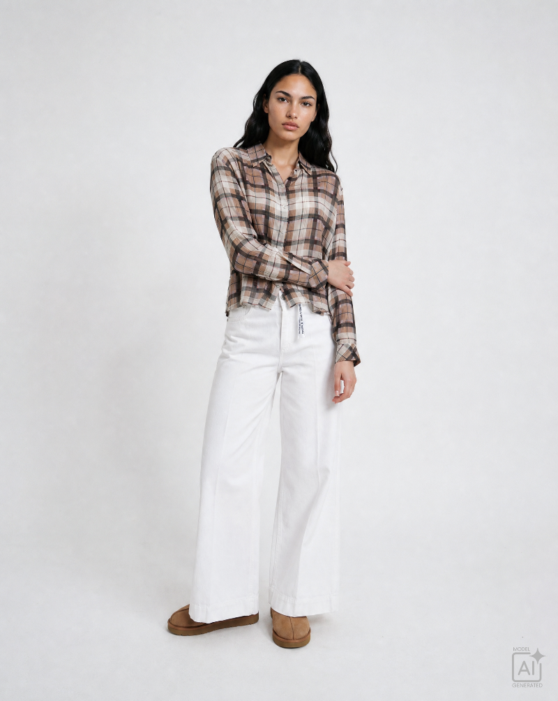 Smith- &- Soul -Women's- Soft -Checked -Cropped -Blouse -0826-0305-CH - 1103 -sand -print-1