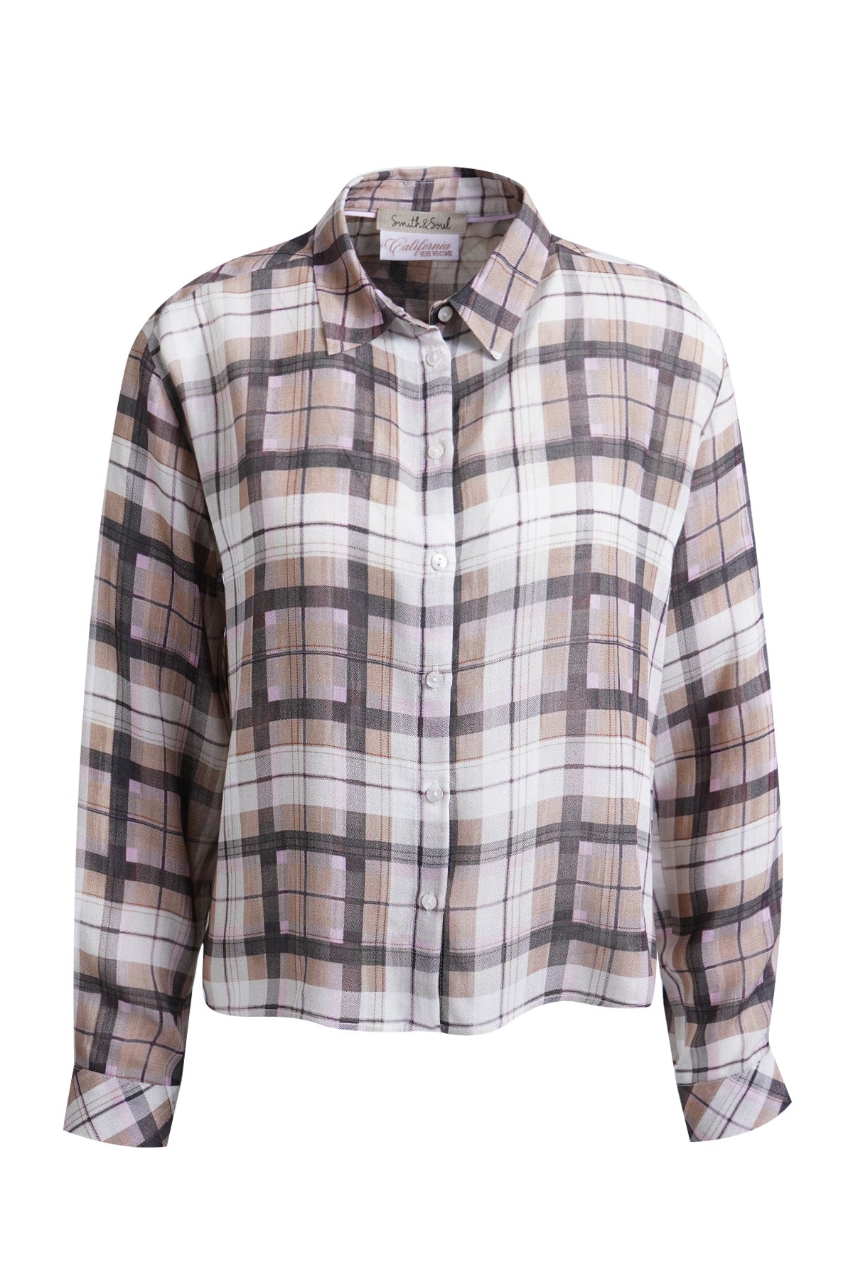 Smith- &- Soul -Women's- Soft -Checked -Cropped -Blouse -0826-0305-CH - 1103 -sand -print-
