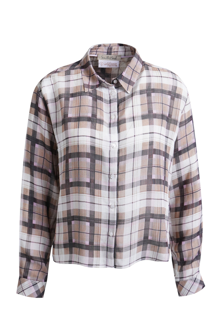 Smith- &- Soul -Women's- Soft -Checked -Cropped -Blouse -0826-0305-CH - 1103 -sand -print-