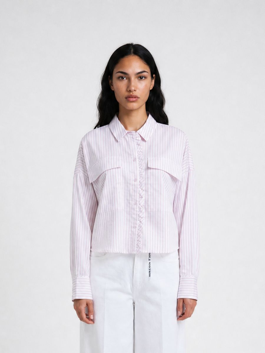 Smith & Soul Women's Cropped Stripe Ruffle Edge Blouse 0826-0806-STR - 1454 sugar print