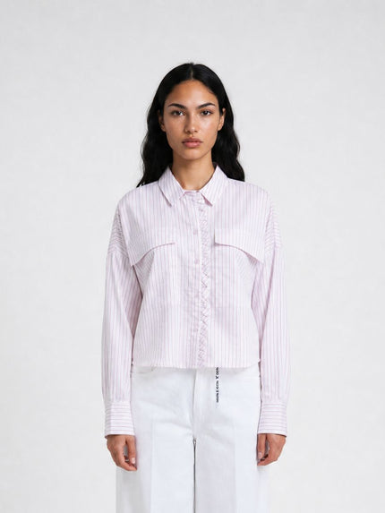 Smith & Soul Women's Cropped Stripe Ruffle Edge Blouse 0826-0806-STR - 1454 sugar print