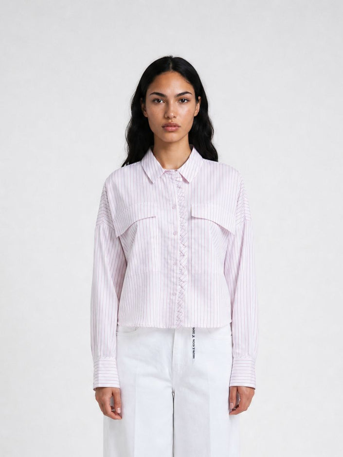 Smith & Soul Women's Cropped Stripe Ruffle Edge Blouse 0826-0806-STR - 1454 sugar print