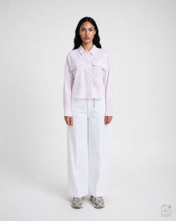 Smith & Soul Women's Cropped Stripe Ruffle Edge Blouse 0826-0806-STR - 1454 sugar print