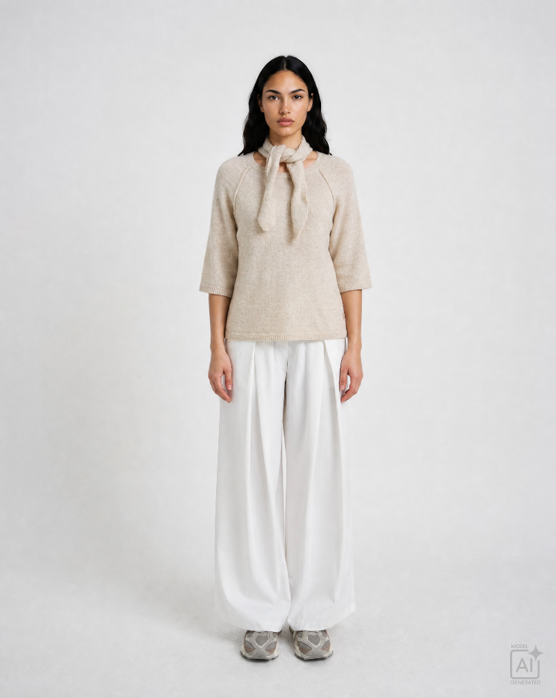 Smith -&- Soul -Women's- Short -Sleeve- Knit -Top -with -Scarf -Sand- &nbsp;-0826-0849 - 103 -sand-