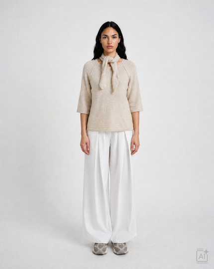 Smith -&- Soul -Women's- Short -Sleeve- Knit -Top -with -Scarf -Sand- &nbsp;-0826-0849 - 103 -sand-