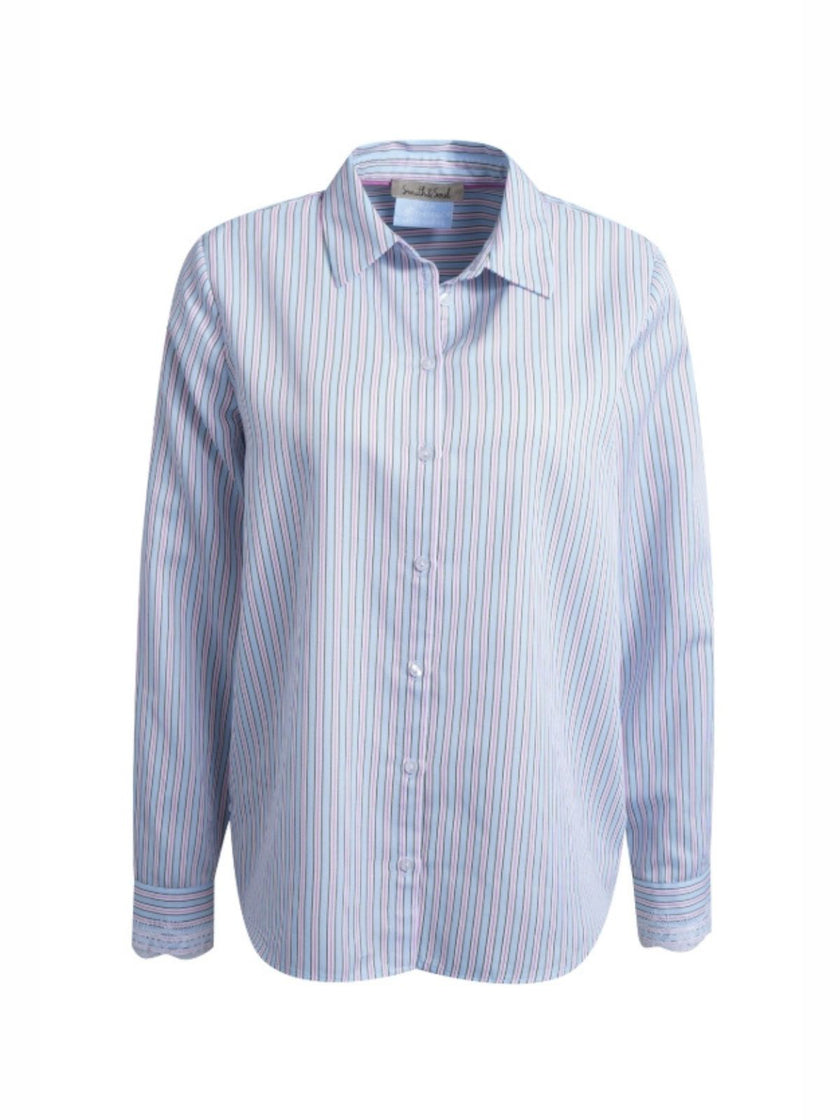 Smith & -Soul -Women's -Striped -Blouse -With -Lace -Cuff -0726-0703 - 1602- sky- print-Kings-Road-Fashions