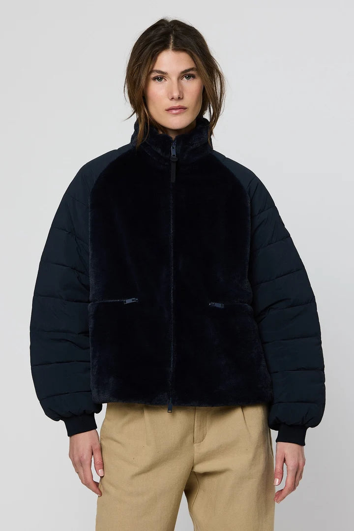 Tanta - Women's AISU T2111 Faux Fur Mix Jacket in Dark Navy at Kings Road Fashions, Leighton Buzzard, UK