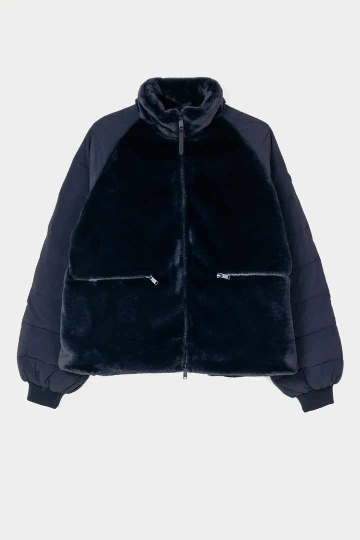 Tanta - Women's AISU T2111 Faux Fur Mix Jacket in Dark Navy at Kings Road Fashions, Leighton Buzzard, UK