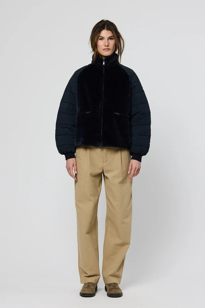 Tanta - Women's AISU T2111 Faux Fur Mix Jacket in Dark Navy at Kings Road Fashions, Leighton Buzzard, UK