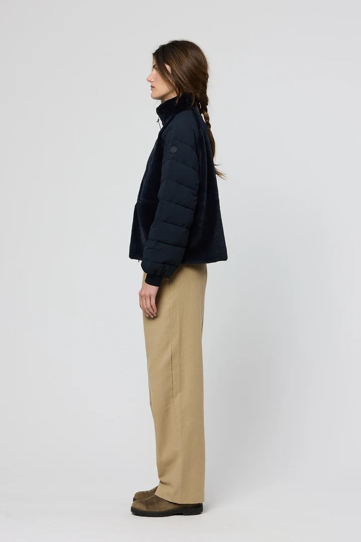 Tanta - Women's AISU T2111 Faux Fur Mix Jacket in Dark Navy at Kings Road Fashions, Leighton Buzzard, UK