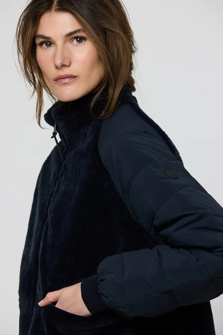 Tanta - Women's AISU T2111 Faux Fur Mix Jacket in Dark Navy at Kings Road Fashions, Leighton Buzzard, UK