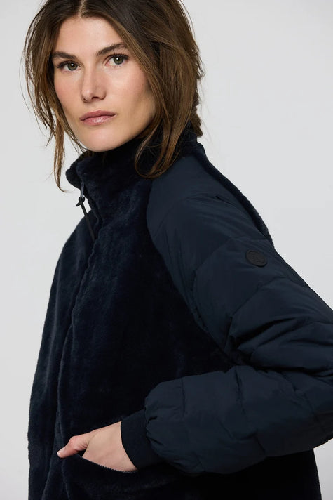 Tanta - Women's AISU T2111 Faux Fur Mix Jacket in Dark Navy at Kings Road Fashions, Leighton Buzzard, UK