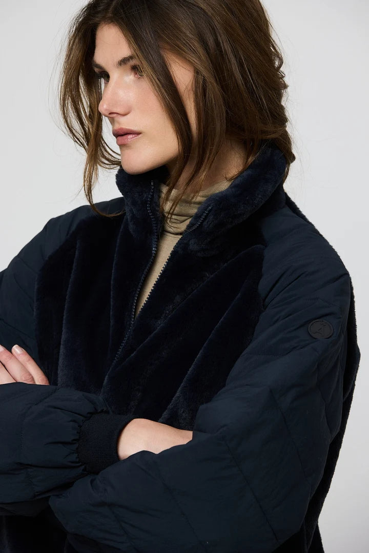 Tanta - Women's AISU T2111 Faux Fur Mix Jacket in Dark Navy at Kings Road Fashions, Leighton Buzzard, UK