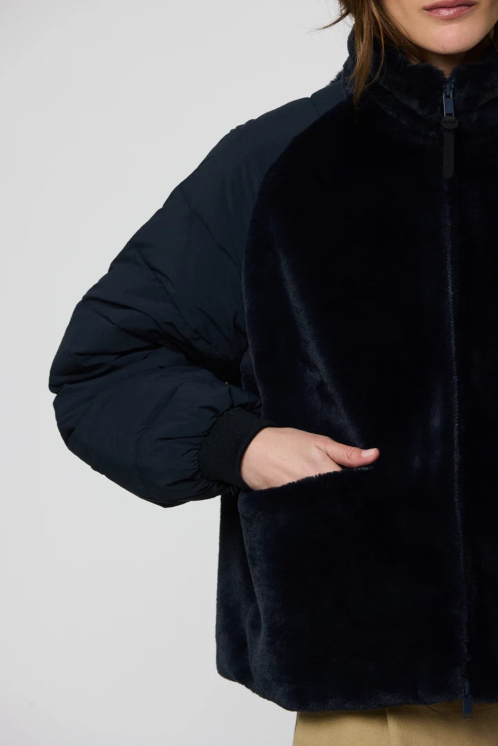 Tanta - Women's AISU T2111 Faux Fur Mix Jacket in Dark Navy at Kings Road Fashions, Leighton Buzzard, UK