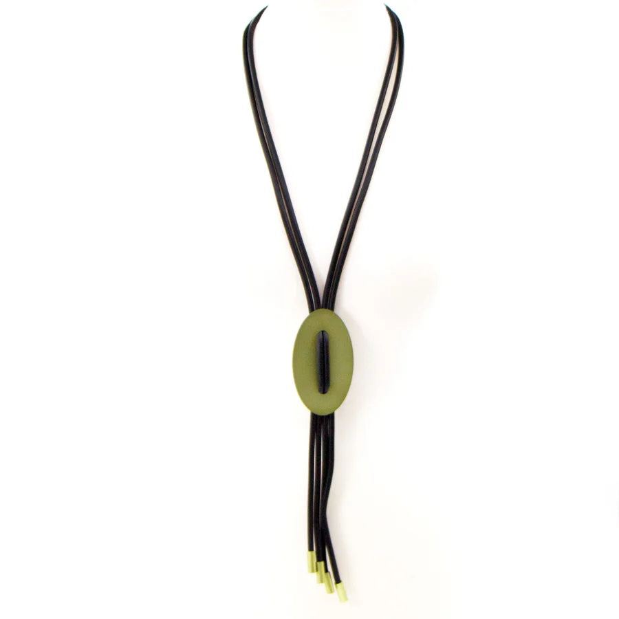 Y-Shaped Neoprene Necklace With Oval Feature