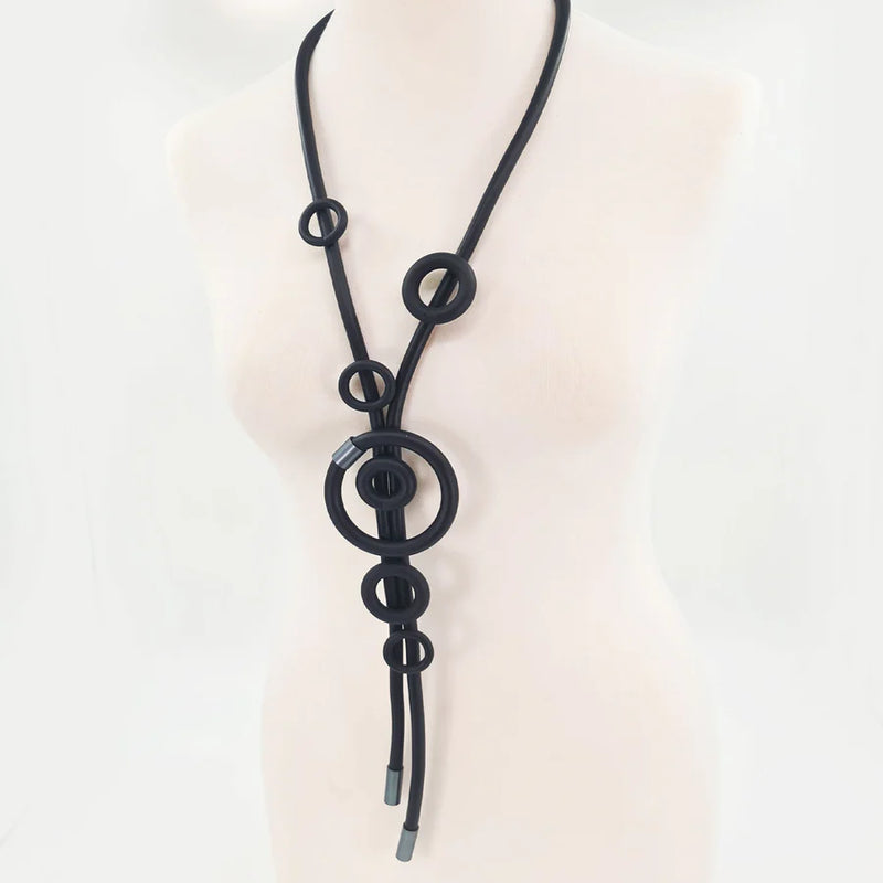 Y-Shaped Neoprene Necklace With Circles