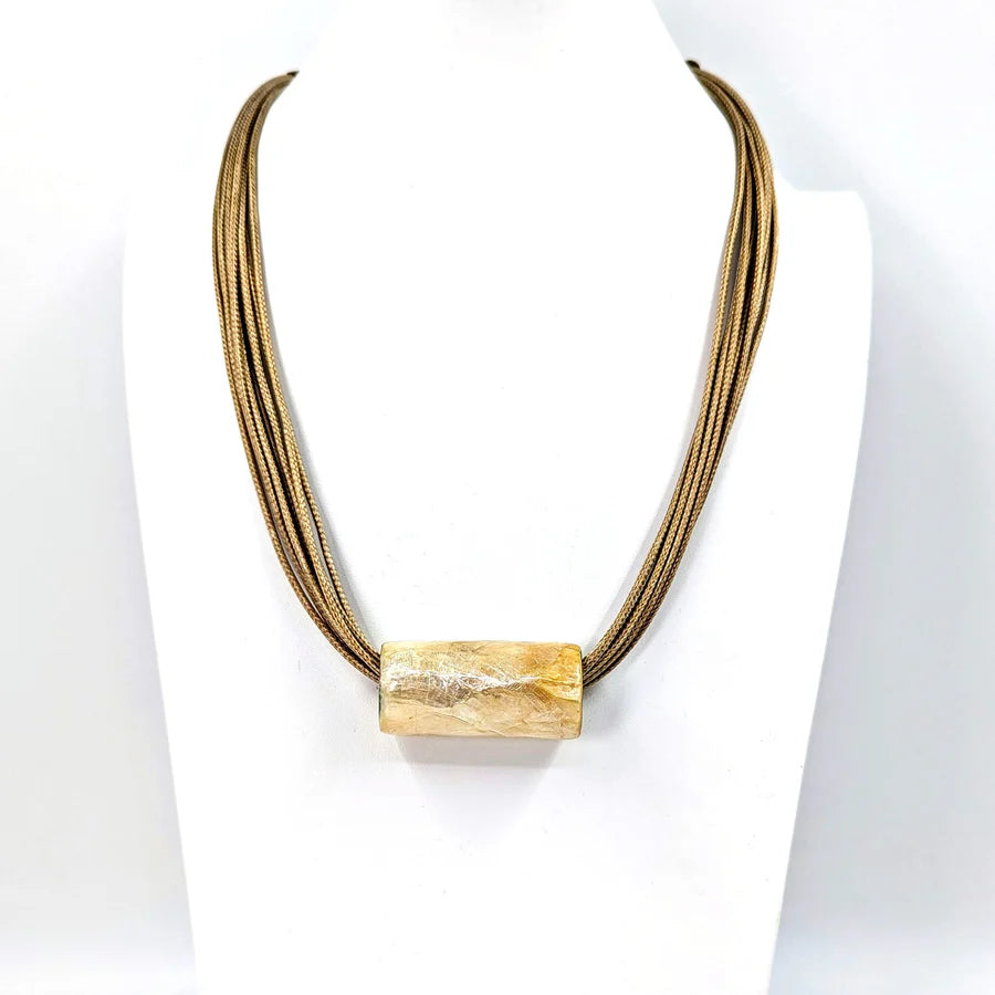 Glossy Shell Barrel on Multi Strand Necklace