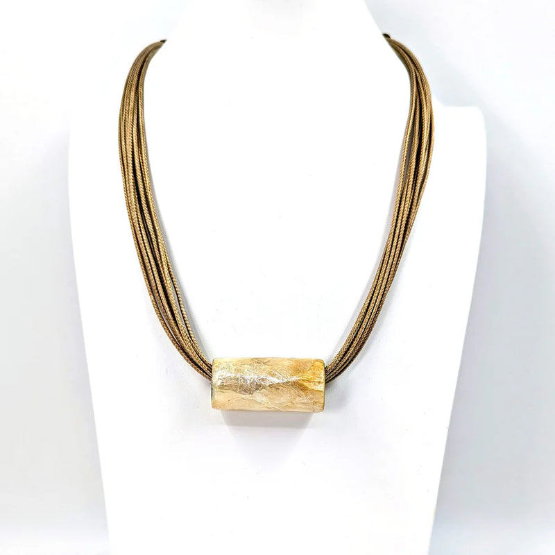 Glossy Shell Barrel on Multi Strand Necklace