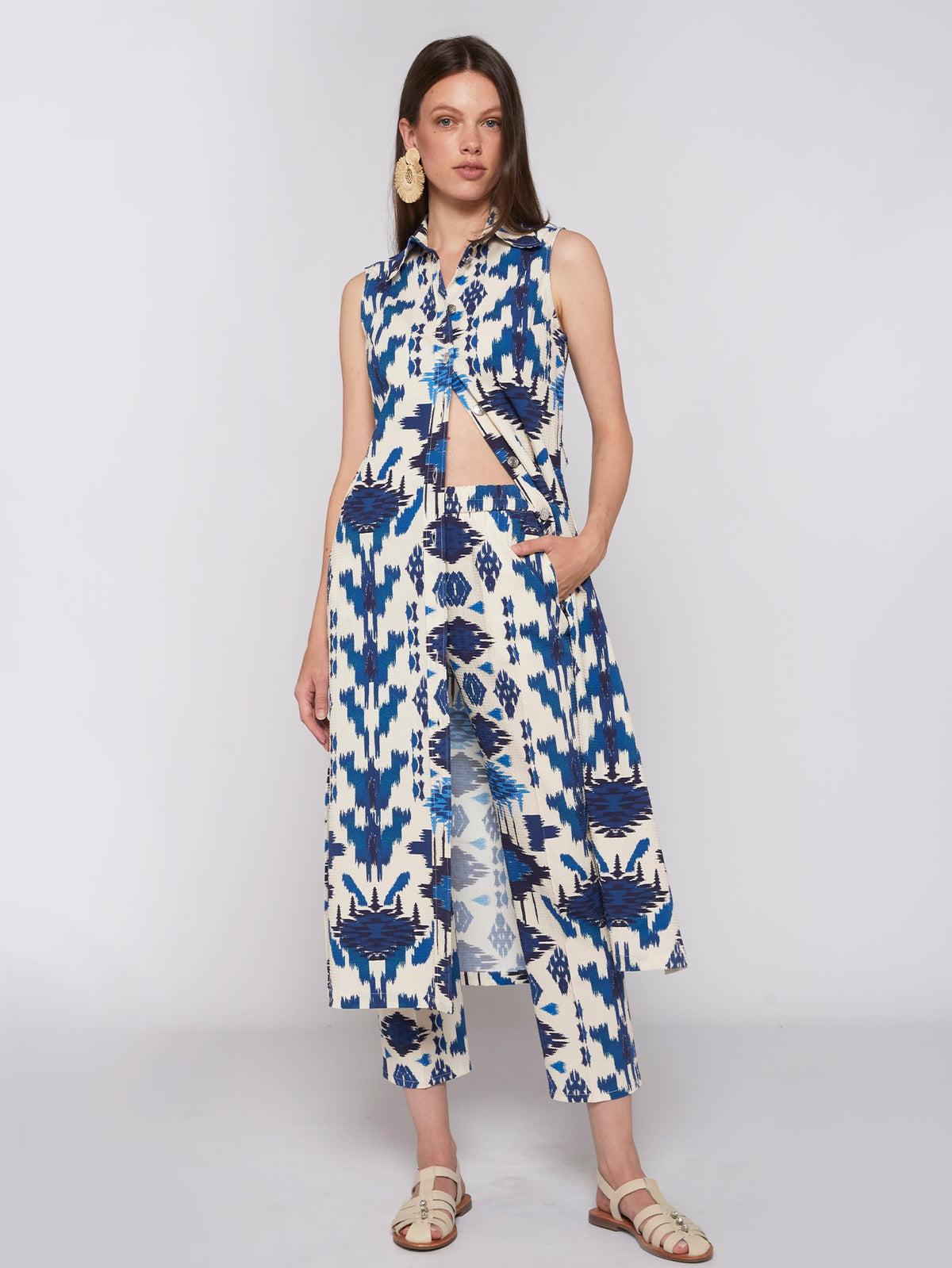 Vilagallo - Blue Ikat Print Dress