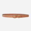 Yade Womens Leather Waist Belt in Sand with Gold Oval Buckle