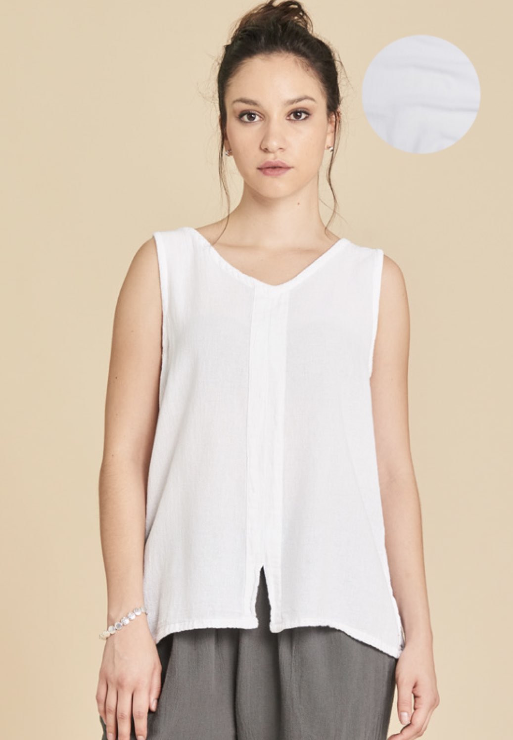 Abaca - Women's 100% Cotton Henri Top in Snow - T100
