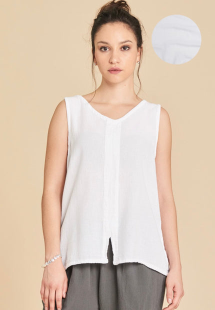 Abaca - Women's 100% Cotton Henri Top in Snow - T100