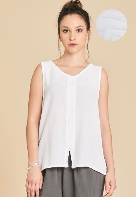 Abaca - Women's 100% Cotton Henri Top in Snow - T100