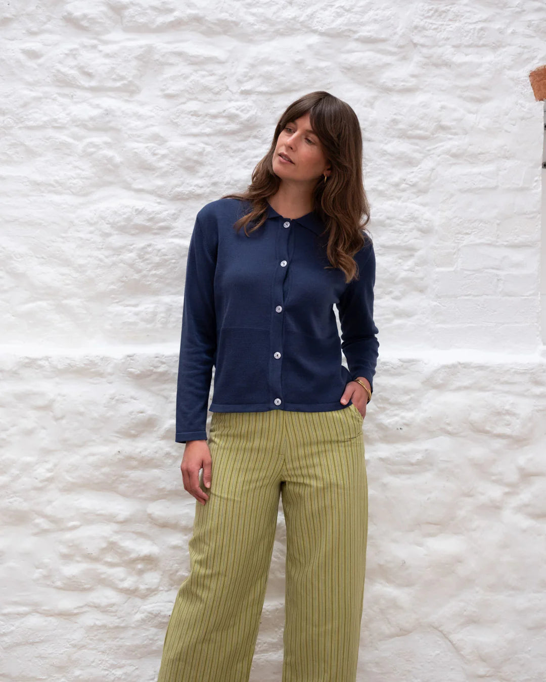 bibico-alba-womens-polo-neck-navy-cotton-cardigan-ss25-kings-road-fashions