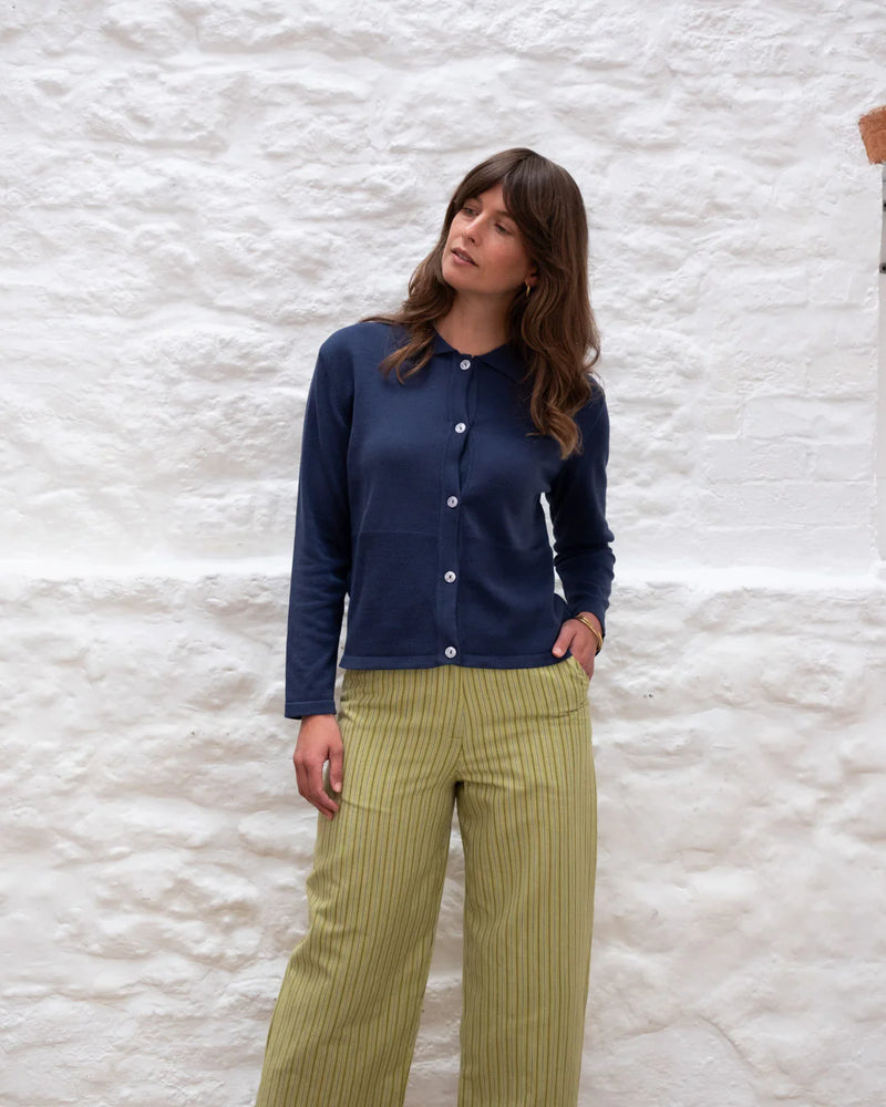bibico-alba-womens-polo-neck-navy-cotton-cardigan-ss25-kings-road-fashions