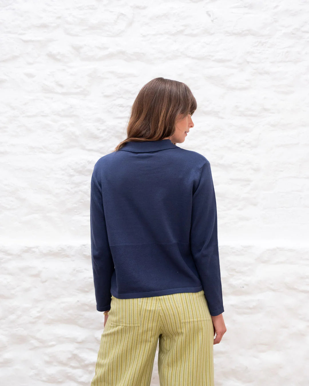 bibico-alba-womens-polo-neck-navy-cotton-cardigan-ss25-kings-road-fashions