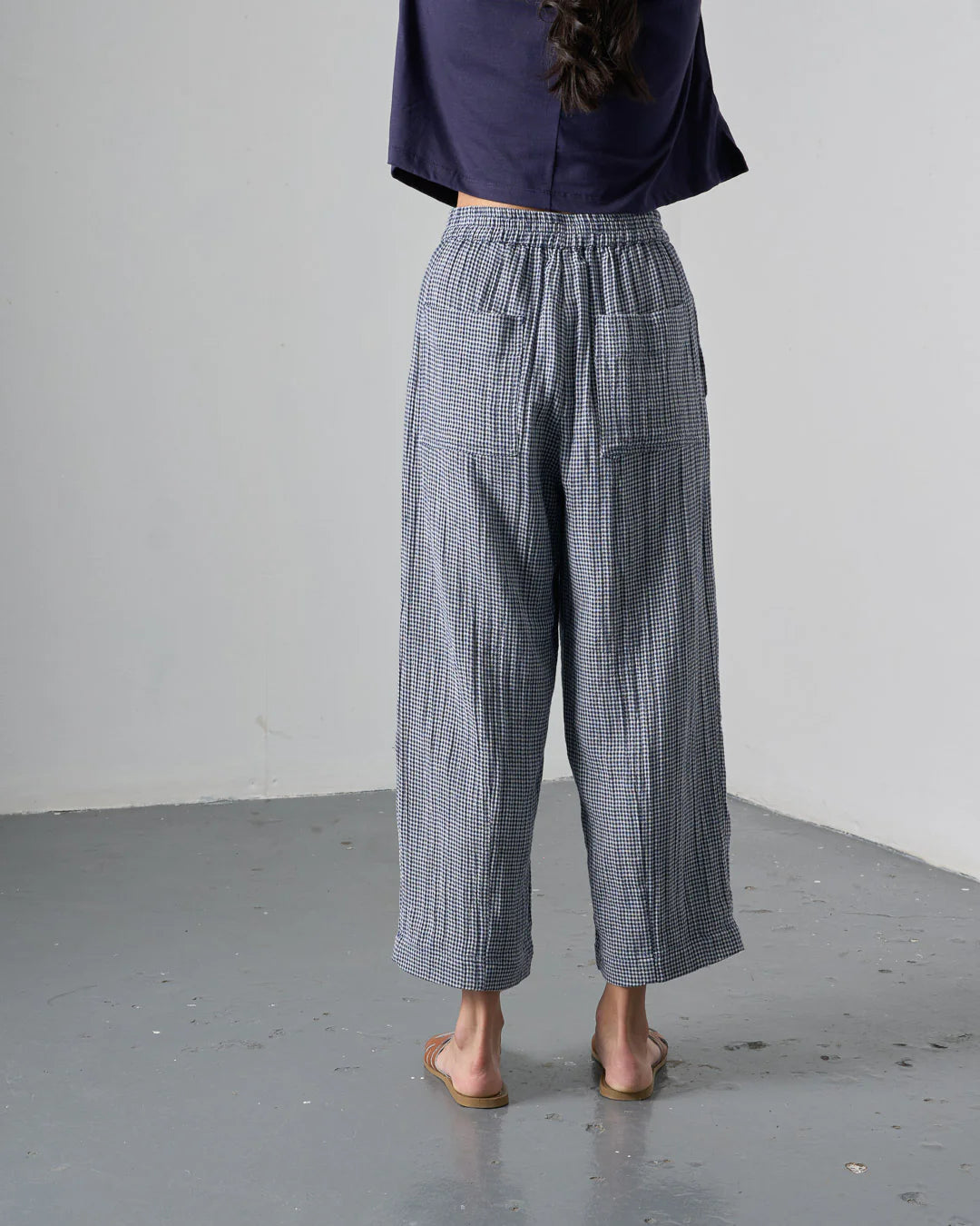 bibico-womens-clara-tapered-trousers-little-check-navy