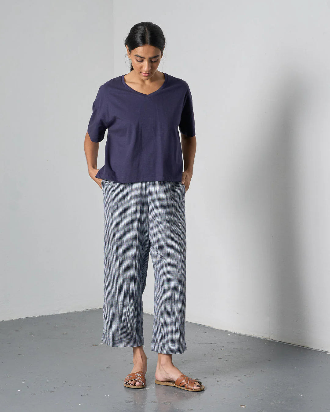 bibico-womens-clara-tapered-trousers-little-check-navy