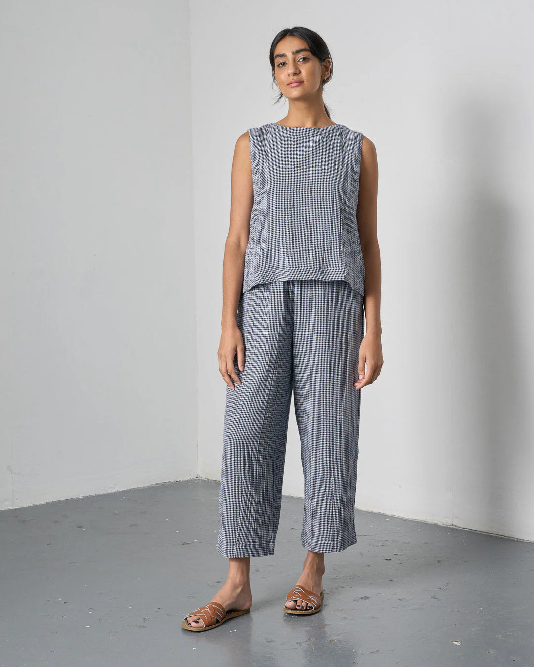 bibico-womens-clara-tapered-trousers-little-check-navy