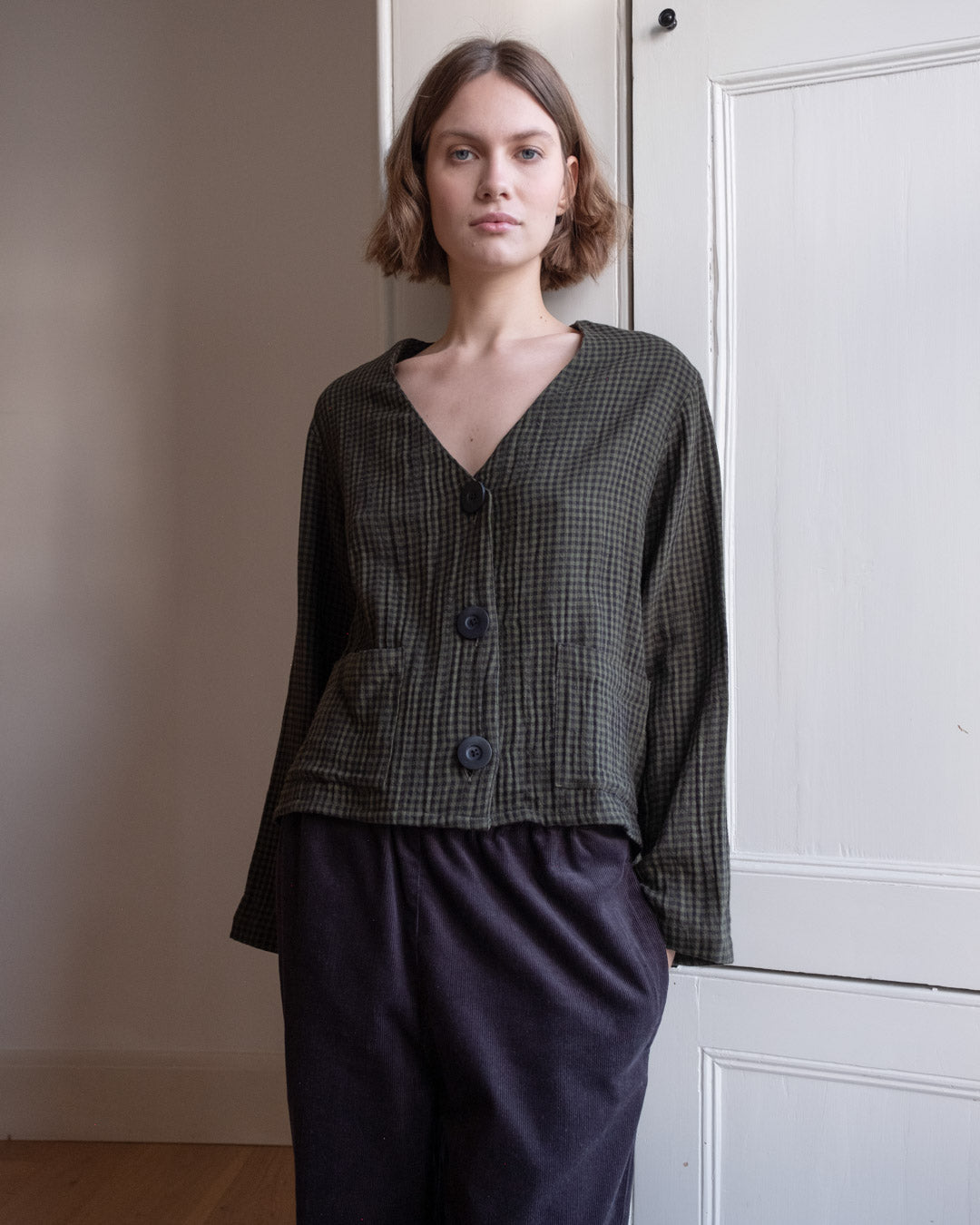 bibico-womens-irma-overshirt-olive-check-BW25WT007-kings-road-fashions