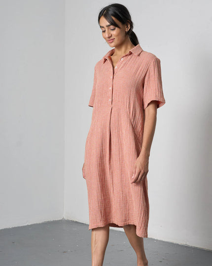 bibico-womens-rust-off-white-little-check-dress