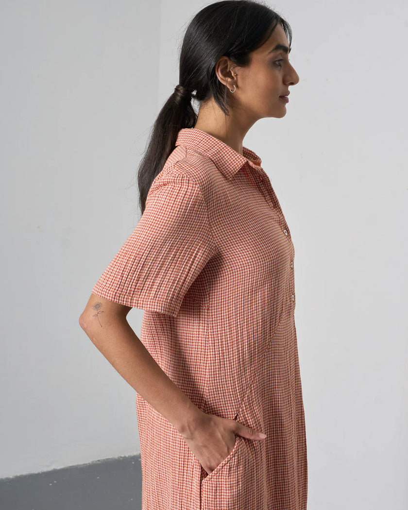 bibico-womens-rust-off-white-little-check-dress
