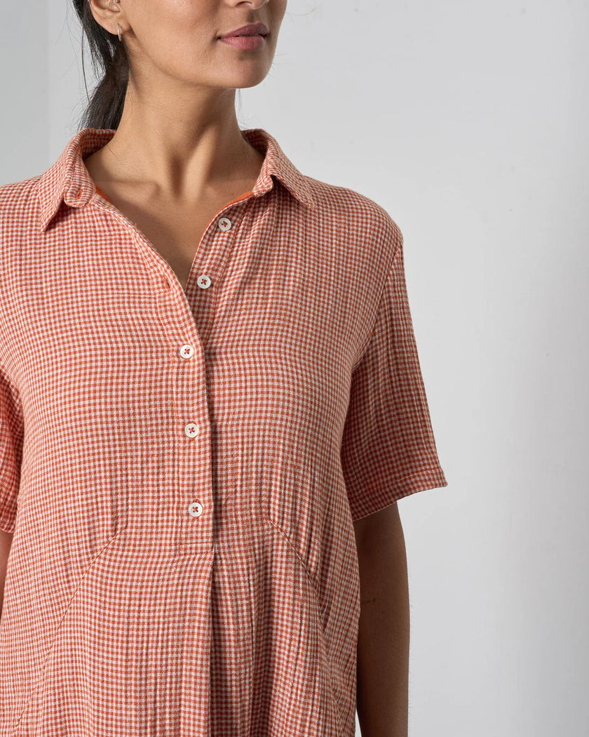 bibico-womens-rust-off-white-little-check-dress
