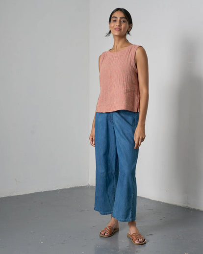 bibico-womens-sleeveless-cotton-top-rust-off-white-little-check