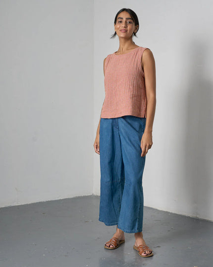 bibico-womens-sleeveless-cotton-top-rust-off-white-little-check